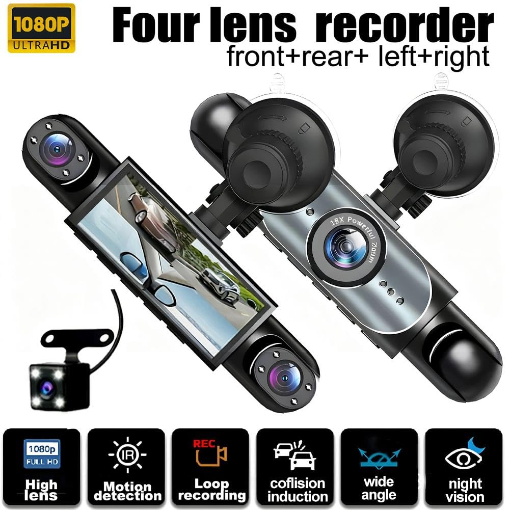 4-Channel 1080P Dash Cam – Full Car Protection with Night Vision & 24/7 Recording 🚗