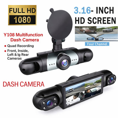 4-Channel 1080P Dash Cam – Full Car Protection with Night Vision & 24/7 Recording 🚗