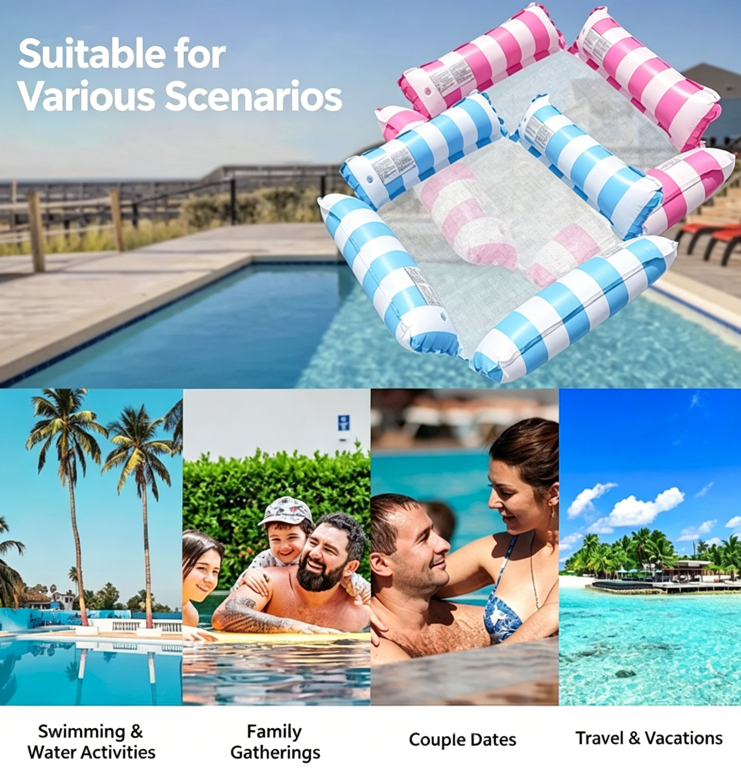 💦 4-Tube Inflatable Floating Bed – Ultra Comfort Pool Float 🛟 Stable & Relaxing Summer Lounge ☀️