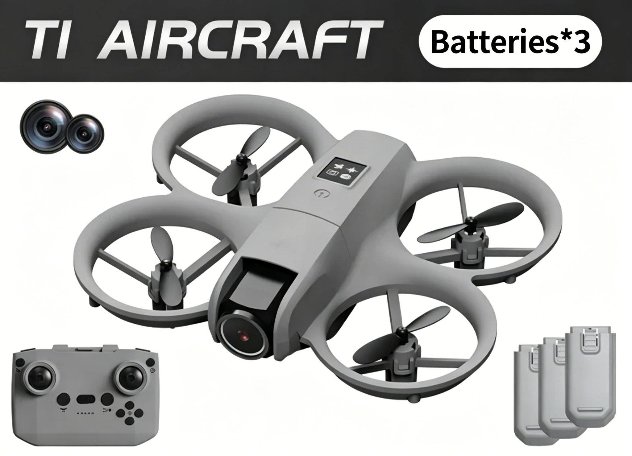 Gray - Dual camera with optical flow modulation + built-in flash [Triple battery]