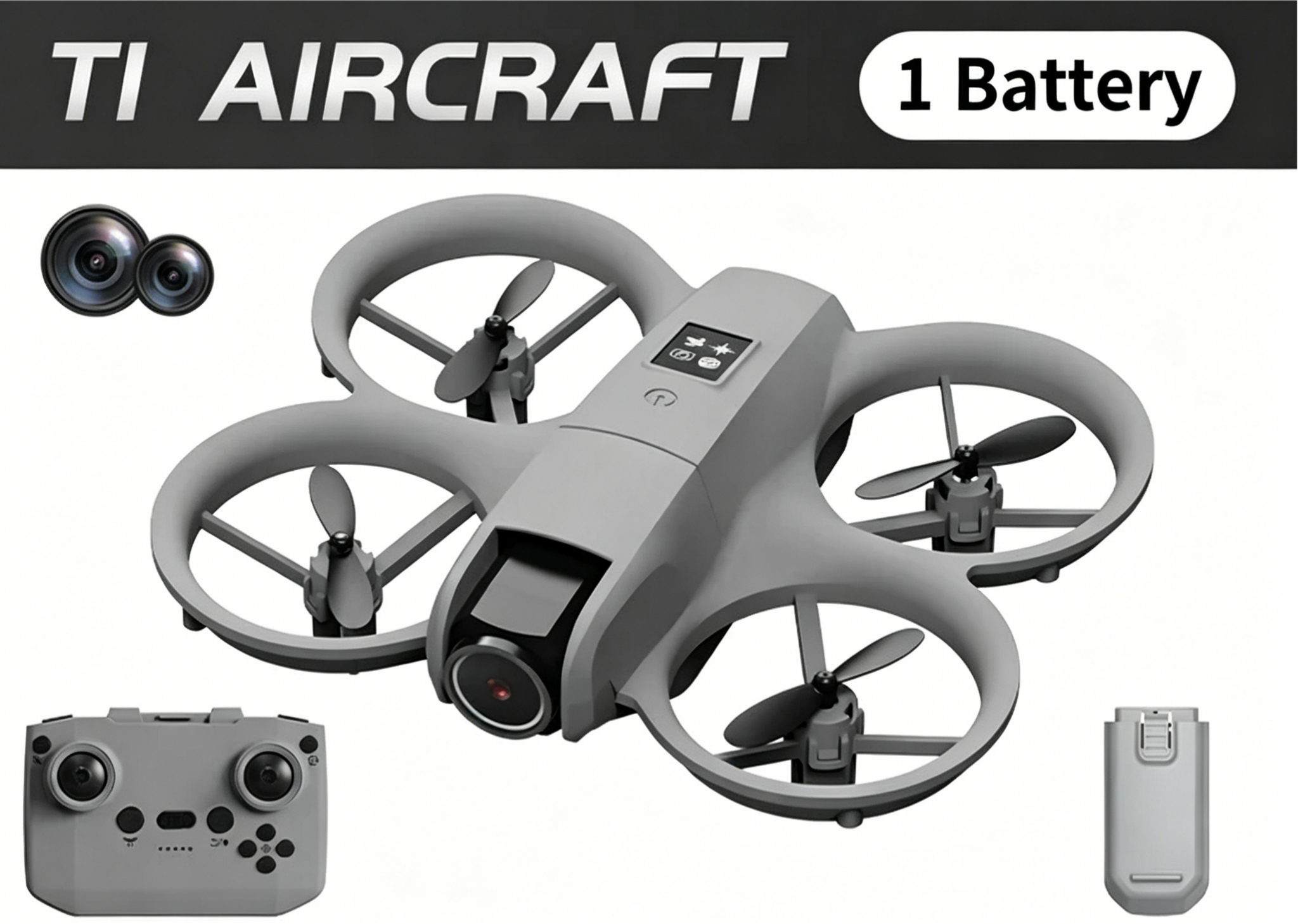 Gray - Dual camera with optical flow modulation + built-in flash [Single battery]