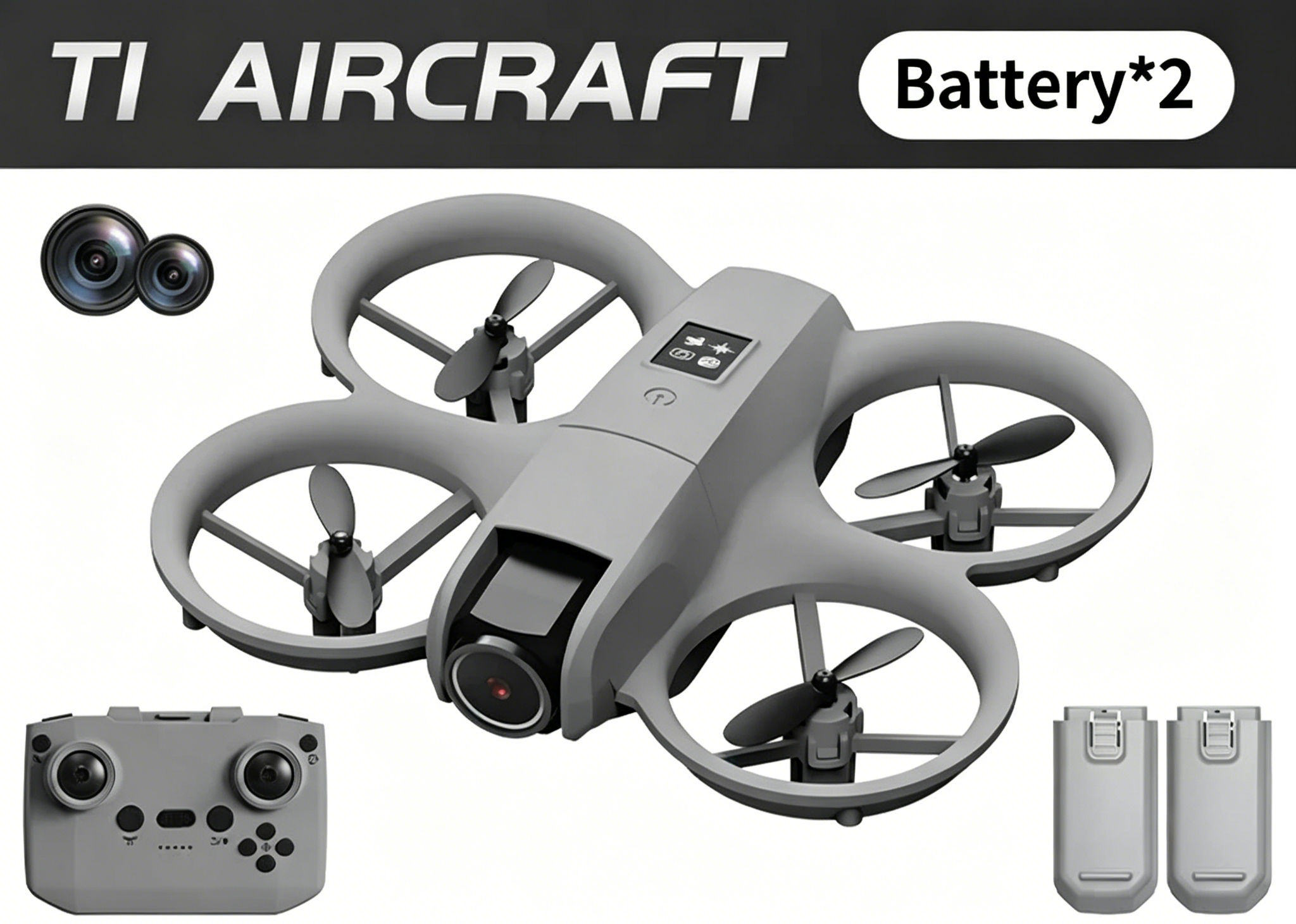 Gray - Dual-camera with optical flow modulation + built-in flash [Dual batteries]