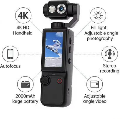 📸 Air Tab Pocket 4K Ultra HD Action Camera – 180° Flip Lens 🔄 | Built-in Fill Light 💡 | Includes Tripod 🏞️