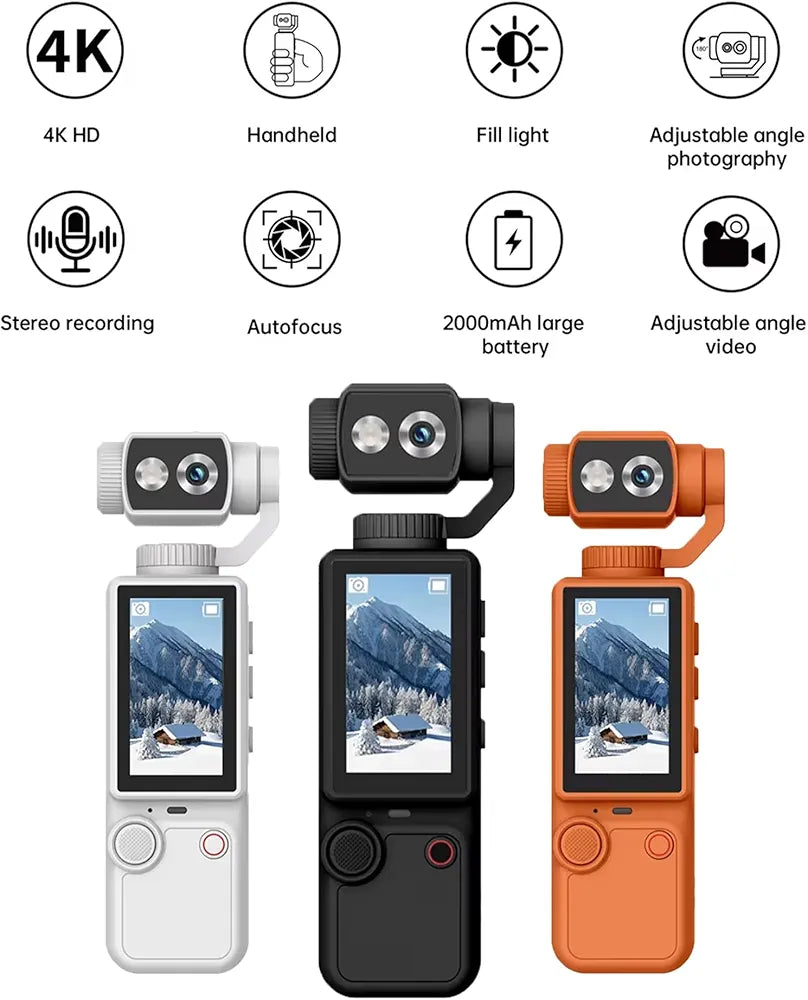 📸 Air Tab Pocket 4K Ultra HD Action Camera – 180° Flip Lens 🔄 | Built-in Fill Light 💡 | Includes Tripod 🏞️