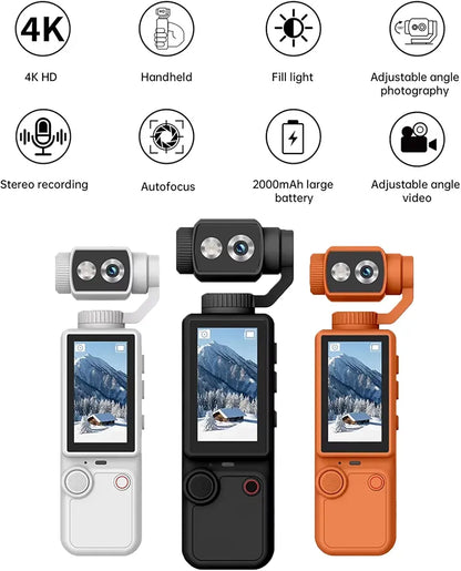 📸 Air Tab Pocket 4K Ultra HD Action Camera – 180° Flip Lens 🔄 | Built-in Fill Light 💡 | Includes Tripod 🏞️